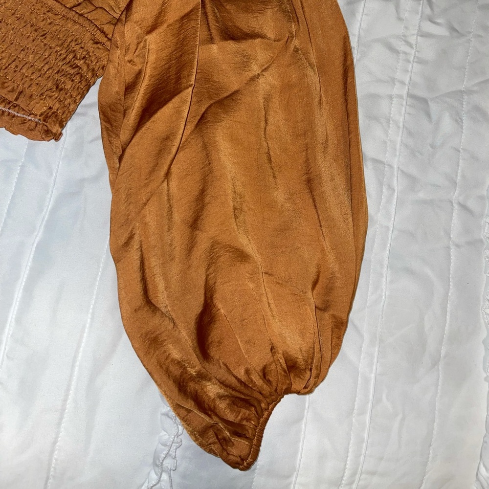 Rust orange v-neck satin blouse - Picture 7 of 8